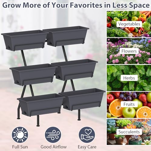 3-Tier Vertical Garden Planter with 6 Boxes, 31" Tall Raised Garden Bed - color: Gray, size: 3-Tier