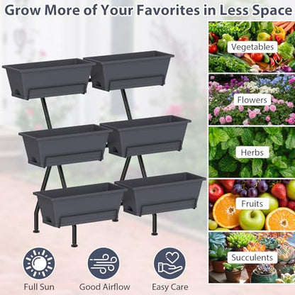 3-Tier Vertical Garden Planter with 6 Boxes, 31" Tall Raised Garden Bed - color: Gray, size: 3-Tier