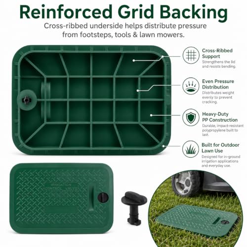Green Irrigation Valve Cover & Box Lid | 12"x17" 113c Series Heavy Duty Sprinkler Box Cover with Protective Plug | UV-Resistant Water Valve Protector for Outdoor Lawn & Garden - size: 12in
