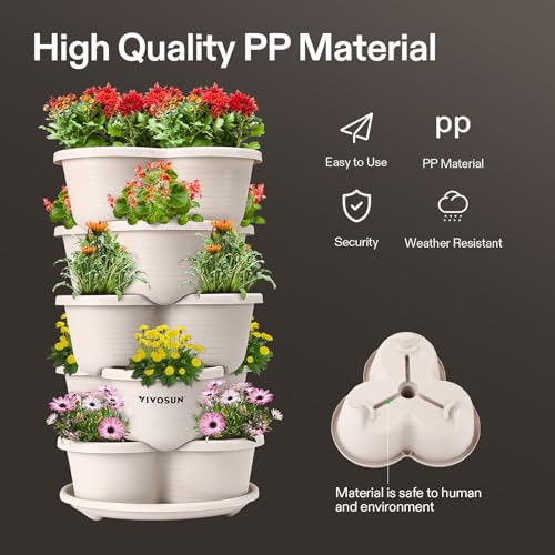 VIVOSUN 5 Tier Vertical Gardening Stackable Planter for Flowers, Ivory - size: 1 Pack