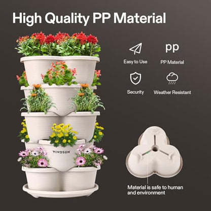 VIVOSUN 5 Tier Vertical Gardening Stackable Planter for Flowers, Ivory - size: 1 Pack