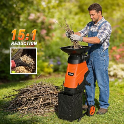 MAXLANDER 15-Amp Electric Wood Chipper Shredder, 1.75" Cutting Capacity - color: Dark orange