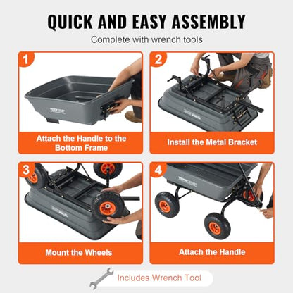 VEVOR Poly Garden Dump Cart 4 Cu.Ft. 600 lbs 4 Wheel Wheelbarrow Dump Wagon - color: Gray