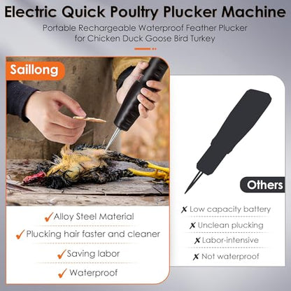Saillong 2 Pack Handheld Chicken Plucker, Electric Quick Poultry Plucker Machine for Removing The Pin Feathers, Portable Rechargeable Waterproof Feather Plucker for Chicken Duck Goose Bird (Black) - color: Black + Silver + Red