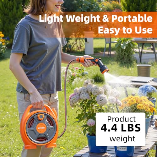 Retractable Garden Hose Reel,45+6FT Portable Hose Reel - color: Orange