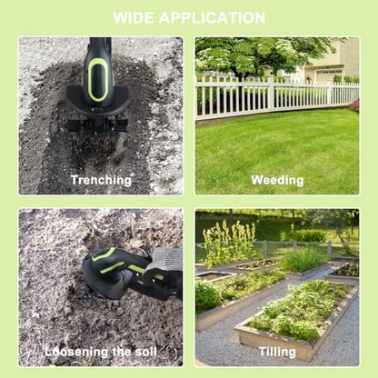 24V 2-in-1 Cordless Tiller Cultivator, 4-Inch Tilling Width and Depth, Handheld with Extension Rod, 235 RPM Electric Garden Tiller, Lightweight 1.2kg Body, 2 × 1.5Ah Batteries & Charger (24V-Green)