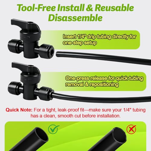 Quick Connect 1/4" Drip Irrigation Shut Off Valve Fitting: 10 Pieces Push to Fit Drip Line Shutoff Valve Parts for 1/4-Inch Tubing Leak Free Dripline Hose Connectors for Garden Watering System - size: 1/4" Valve-10P
