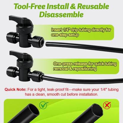 Quick Connect 1/4" Drip Irrigation Shut Off Valve Fitting: 10 Pieces Push to Fit Drip Line Shutoff Valve Parts for 1/4-Inch Tubing Leak Free Dripline Hose Connectors for Garden Watering System - size: 1/4" Valve-10P