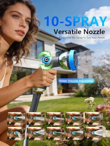 Retractable Garden Hose Reel 1/2 in x 65 ft Heavy Duty Automatic Water Hose Reel with 10-Function Sprayer Nozzle Kink-Free Auto Rewind Any-Length Lock 180° Swivel UV Resistant - Dark Gray - color: Dark Gray, size: 1/2 in x 65 ft