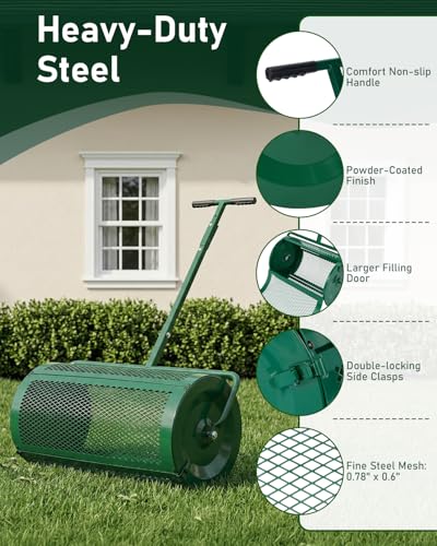 Outvita Compost Spreader, 30'' Wide, 5 Heights Adjustable, Green - color: Green, size: 30 in