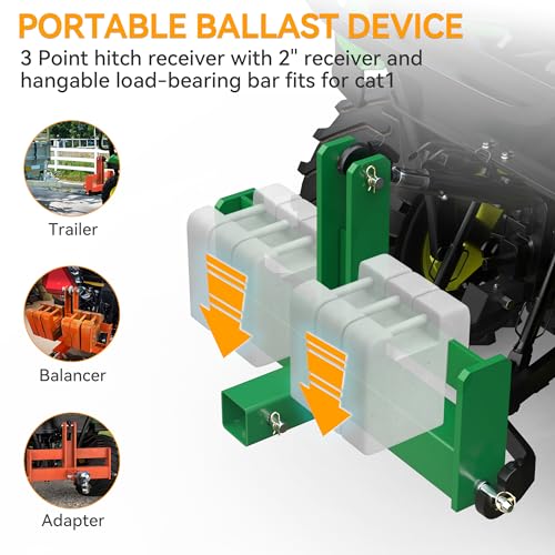 YINTATECH 3 Point Hitch Receiver with Suitcase Weight Brackets Category 1 - color: Green