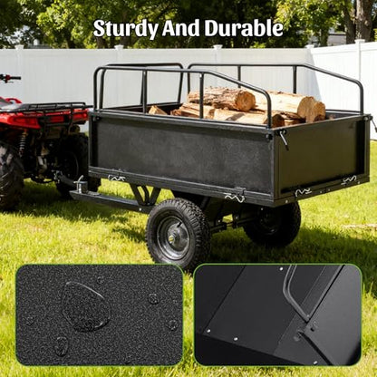 600LBS Heavy Duty Steel Dump Cart Trailer, 17 Cu.Ft. Tow Behind Hauling & Dumping Wagon for ATV, Lawn Tractor, and Garden with 16" Tires - size: 35.4'' L x 30.3'' W x 40.7'' H