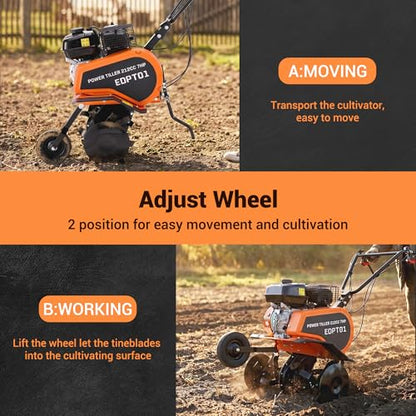 212cc Gas Powered Garden Tiller Cultivator, 22" Front Tine Rototiller with Forward & Reverse, Heavy Duty Tiller for Hard Soil, Weeding, Soil Preparation, Vegetable Gardens and Farms