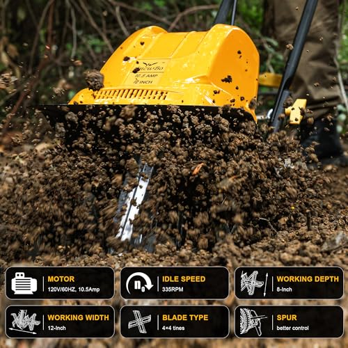 IncwBo 12'' 10.5-AMP Electric Roto Tiller Cultivator for Gardening Cored - size: 10.5 AMP-12 INCH