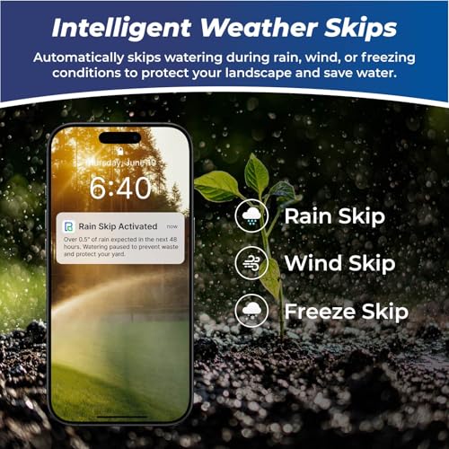 Indoor Smart Sprinkler Controller 6 Zone, WiFi Automatic Irrigation Timer, Easy-Use App Remote Control, Flexible Programs, Save Water via Rain, Wind&Freeze Skip,Quick Install, with Alexa - size: 6 zones