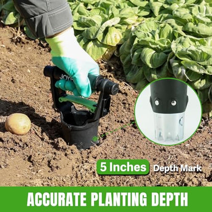 5 Inch Depth Bulb Planter Tool with Automatic Soil Release for Garden - color: Black & Green