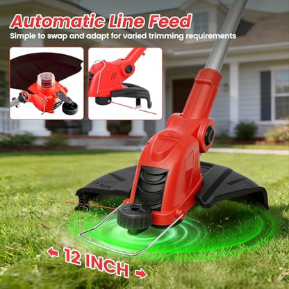 21V Weed Wacker Cordless String Trimmer with 2x4.0Ah Batteries & Charger - color: Scarlet