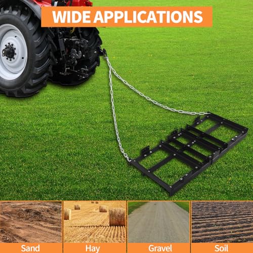 4ft Lawn Leveling Rake Drag Harrow - Adjustable Tow Behind Driveway Grader - size: 4FT