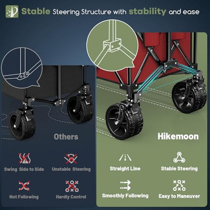 HIKEMOON 48'' Extra Large Collapsible Wagon, Big Wheels, 300L Blue & Grey - color: Red & Grey