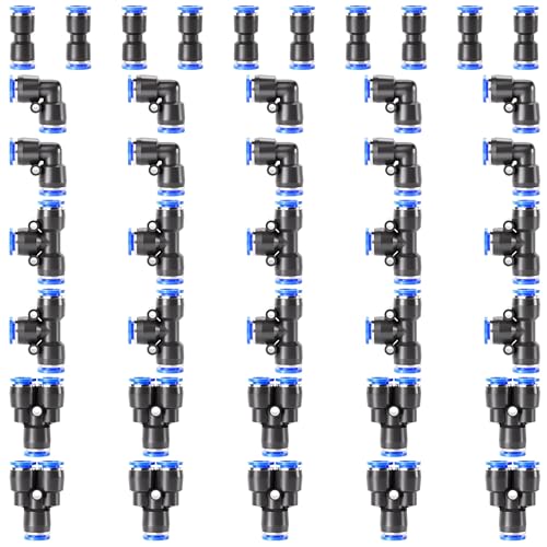 TAILONZ 4mm Push to Connect Fitting Splitters+Elbows+Tees+Straight 40pcs - color: Blue, size: 4MM OD/40PCS