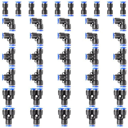 TAILONZ 4mm Push to Connect Fitting Splitters+Elbows+Tees+Straight 40pcs - color: Blue, size: 4MM OD/40PCS