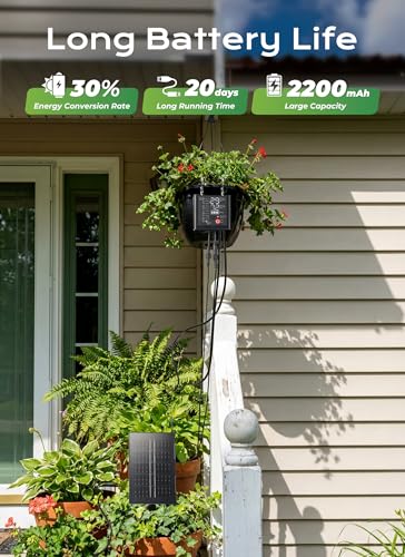 49ft Solar Drip Irrigation System with USB Charging for 15 Potted Plants - color: Black