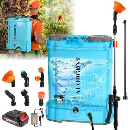 Battery Powered Backpack Sprayer 4 Gallon with Auto-Mixing System, 2 Spray Wands, Compatible with Makita 21V Battery, 100 PSI Electric Sprayer with 21V 2.6Ah Battery & 6 Nozzles, for Weeding, Spraying - size: 4 Gallon