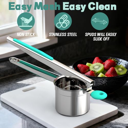 Large 15oz Potato Ricer for Mashed Potatoes, Heavy Duty 18/8 Stainless Steel Potato Masher for Baby Food & Spaetzle Maker, Masher and Ricer Kitchen Tool, Press and Mash Kitchen Gadget, Green - color: Green
