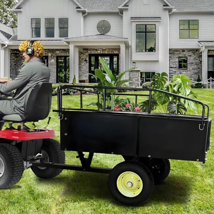 750LB Heavy Duty Dump Cart with Removable Gate, 15 Cu Ft Steel Garden Cart with Pneumatic Tires, Durable Yard Wagon for Lawn, Farm, Tractor, ATV Utility Trailer - color: Yellow