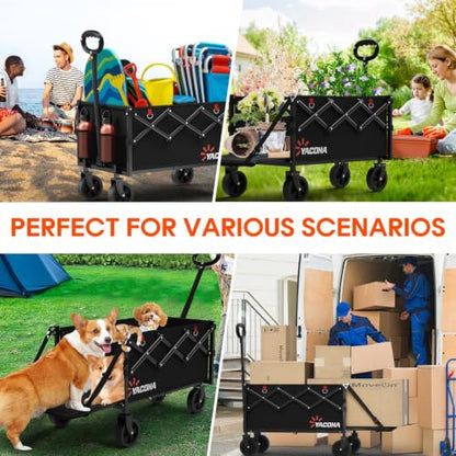 Yozoia Wagons Carts Foldable,120L Collapsible Wagon Cart with Wheels,Black - color: Black, size: 120L