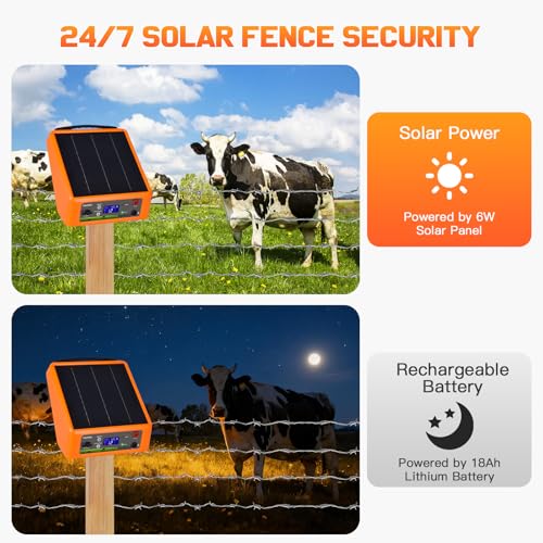 20 Miles Solar Electric Fence Charger, 0.3-2.0J Adjustable Output - color: Orange