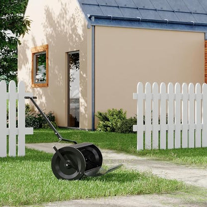 24 Inch Compost Spreader, Heavy Duty Lawn Fertilizer Spreader with Adjustable Handle, Easy-Open Metal Mesh Drum for Peat Moss Topsoil Manure Mulch, Rust-Proof Garden Tool