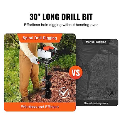 VEVOR Post Hole Digger, 43cc 1250W Auger Earth Digger, Gas-Powered (Fuel) - style: 43CC