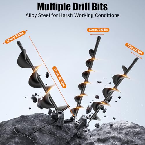 71CC 2-Stroke Post Hole Digger with 3 Drill Bits (4", 6", 8") - color: 71CC, 2.3KW