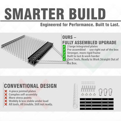 STIRLINGEAR 4'x5' Pre-Assembled Drag Harrow for ATV/UTV – Heavy Duty Rust-Resistant Mesh Harrow for Gravel Driveway, Lawn, Field & Soil Leveling – Steel Tow Behind Ground Leveler (Patent Pending)