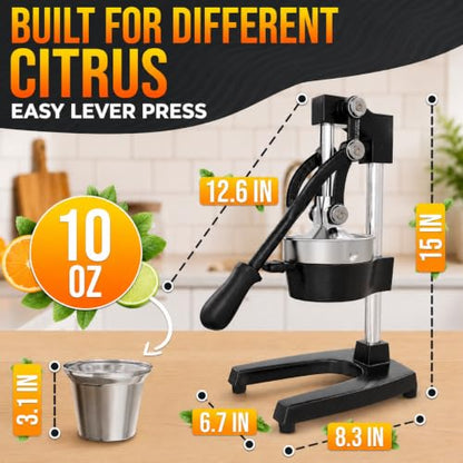 Cast Iron Manual Juicer, Heavy Duty Citrus Press for Lemons, Limes - color: Black
