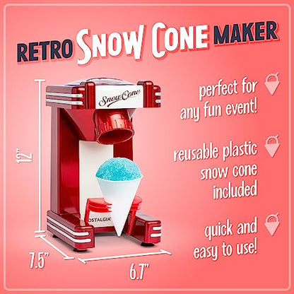 Nostalgia Snow Cone Shaved Ice Machine - Makes 20 Icy Treats - Includes 1 Reusable Plastic Cup - Retro Red - color: Metallic Red, style: Single Serve