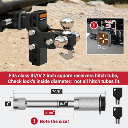 Adjustable Trailer Hitch, 360° Swivel Tri Ball Mount with Tow Hook & Lock - color: 2"-Adjustable