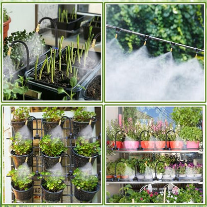 MorningRo 98 ft Drip Irrigation Kit, 5/16" Tube Automatic Watering System with 30pcs 360° Adjustable Brass Nozzles, Water Saving DIY for Garden, Lawn, Yard, Greenhouse Plants - size: 98 ft