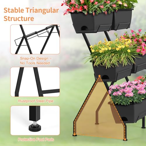 Vertical Raised Garden Bed for Gardening 6 Garden Planter Boxes with Legs - color: Gray