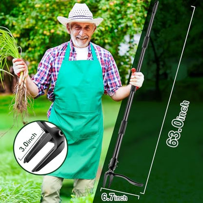 Weed-Puller-Tool-with-Long-Handle, 63" Adjustable Stand Up Weeding Tool with Heavy-Duty 4-Claw Weeder for Effortless Weeding Without Bending, Pulling, or Kneeling