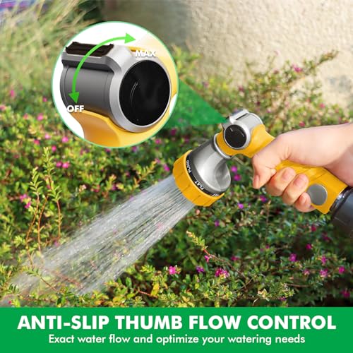 RESTMO Heavy Duty Hose Nozzle, Metal Garden Water Hose Sprayer - color: Yellow