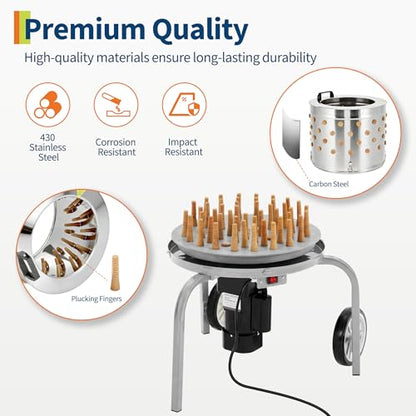 Chicken Plucker Machine, 20 inch Drum Stainless Steel Poultry Plucker - color: Silver
