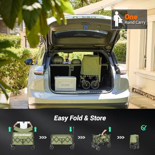 EchoSmile Wagons Carts Foldable Heavy Duty with 500Lbs Wt, 300L Cap, Green - color: Green