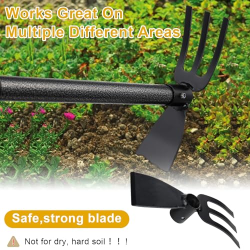 Hoe and Cultivator - 45” Long Handle - Heavy Duty Garden Hoe Tiller, Standing Hoe Garden Tools Durable Cultivator Hoes Hand Rake Fork for Gardening Weeding Planting Loosening Soil - size: 45"