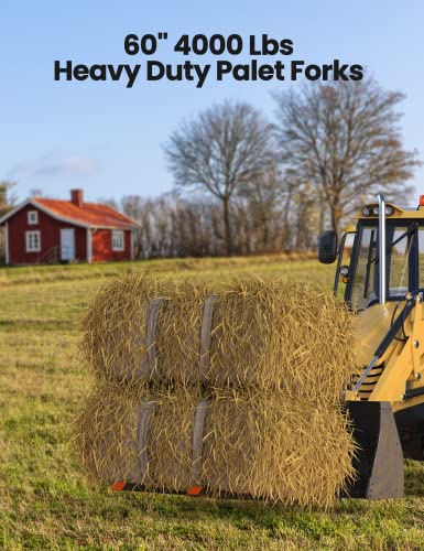 Pallet Forks,4000 Lbs Clamp on Pallet Forks 60"Tractor Bucket Forks