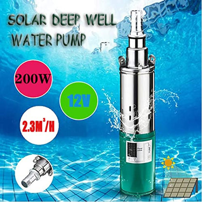 Solar Submersible Well Pump DC 12V 200W Deep Well Pump 3"Tube Stainless Steel Screw Pumps 2300L/H 1" Outlet High Lift 40M Irrigation Pumps Agricultural Garden Home - size: 3QGD-12V-200W-1“