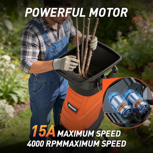 MAXLANDER 15-Amp Electric Wood Chipper Shredder, 1.75" Cutting Capacity - color: Dark orange