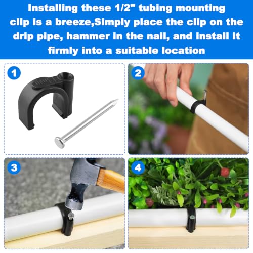 1/2" Drip Irrigation Tubing Mounting Clips for Orbit 65716 with Nail 40 Pca