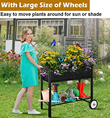 Koutemie Raised Garden Bed with Legs, Planter Box Outdoor with Wheels